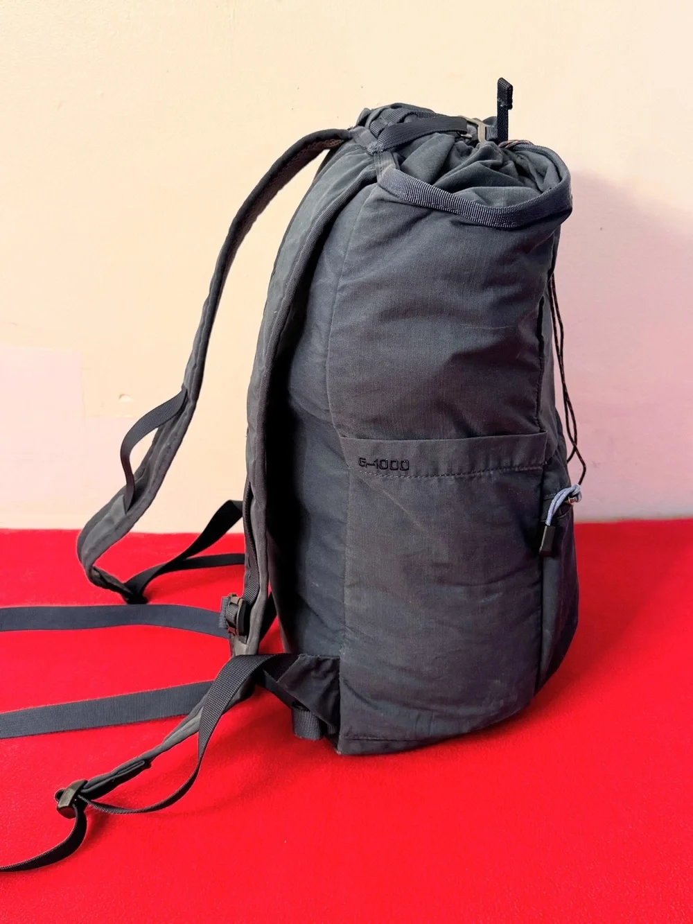 Fjallraven Navy Roll-Top Backpack with Leather Patch